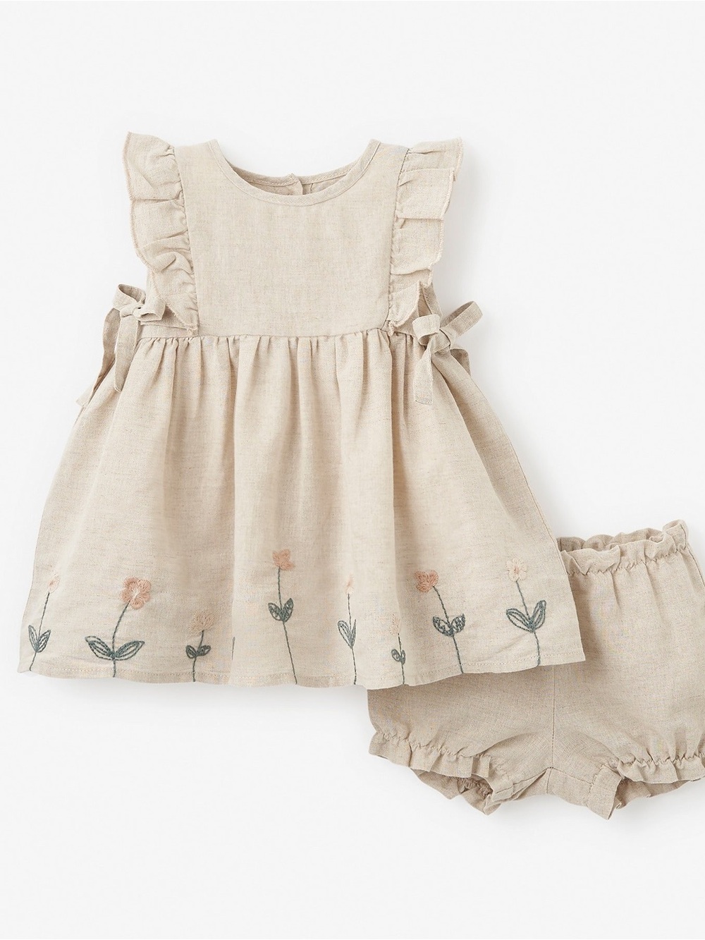 Elegant Baby Natural Linen Floral Embroidered Dress